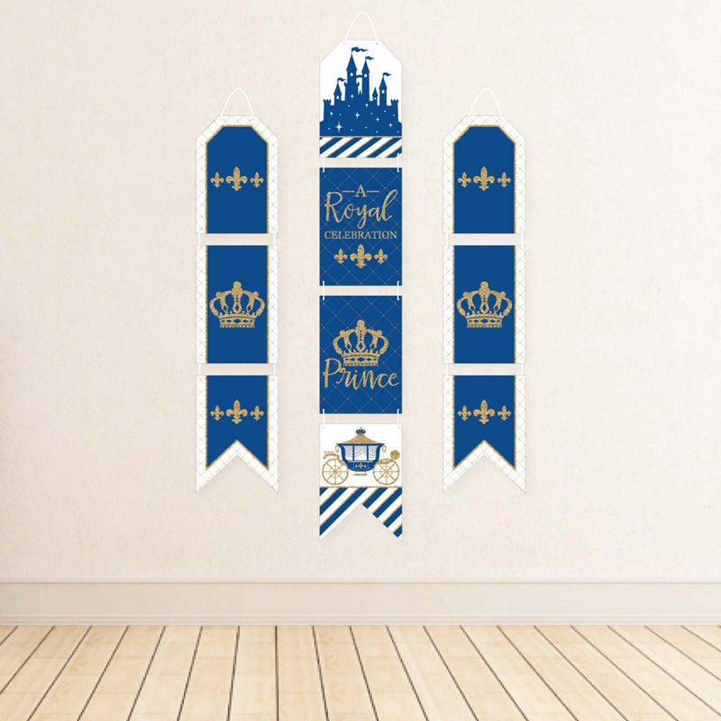 Royal Prince Charming - Hanging Vertical Paper Door Banners - Baby Shower or Birthday Party Wall Decoration Kit - Indoor Door Decor