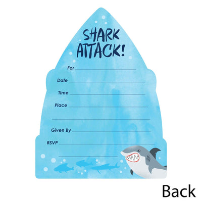 Shark Zone - Shaped Fill-In Invitations - Jawsome Shark Party or Birthday Party Invitation Cards with Envelopes - Set of 12