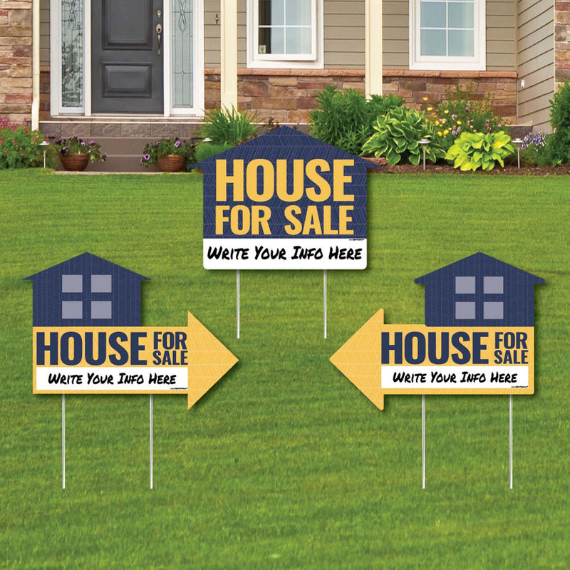 House For Sale Sign - Yard Sign with Stakes - Double Sided Outdoor Lawn Sign - Set of 3