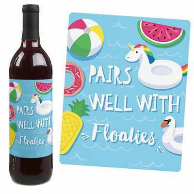 Make A Splash - Pool Party - Summer Swimming Party Decorations for Women and Men - Wine Bottle Label Stickers - Set of 4