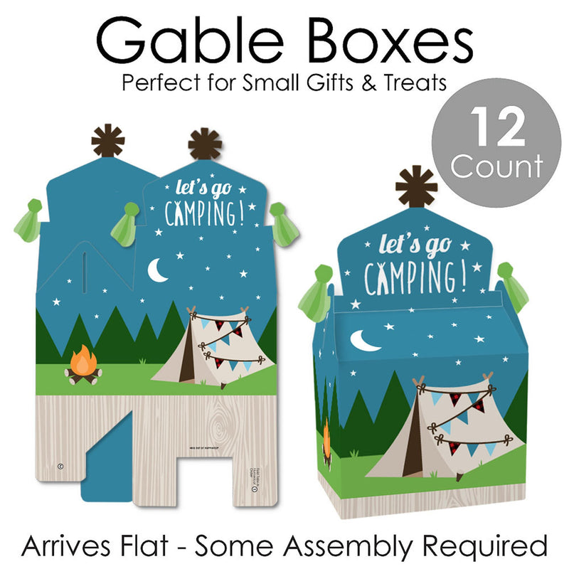 Happy Camper - Treat Box Party Favors - Camping Baby Shower or Birthday Party Goodie Gable Boxes - Set of 12