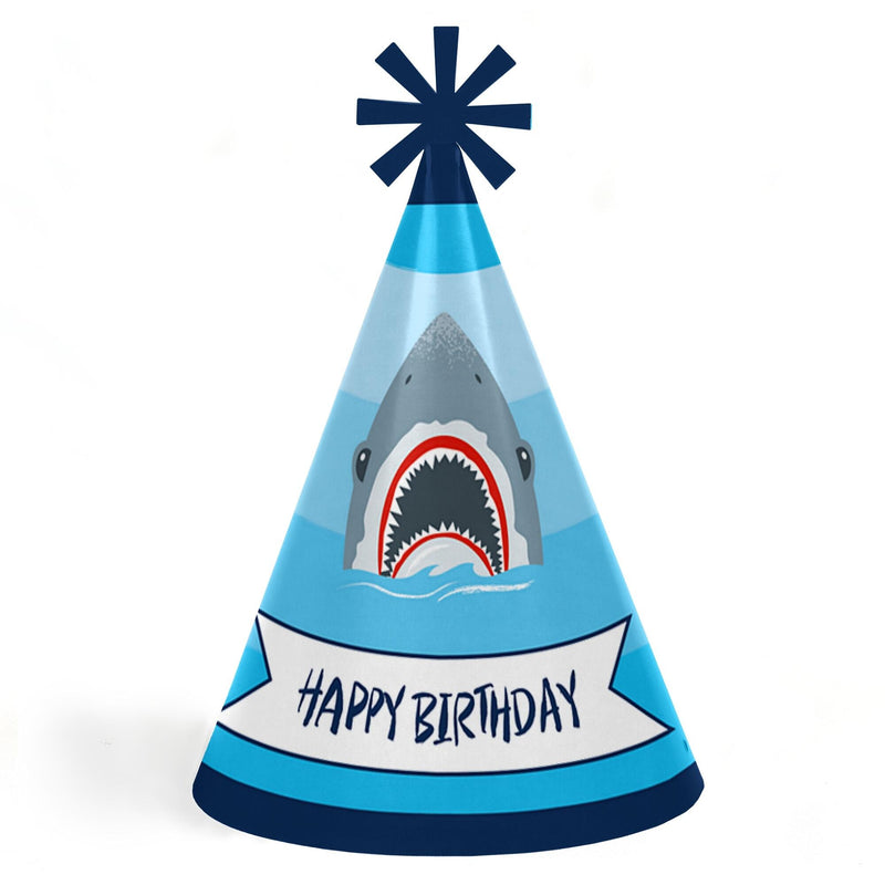 Shark Zone - Cone Jawsome Shark Party or Birthday Party - Happy Birthday Party Hats for Kids and Adults - Set of 8 (Standard Size)