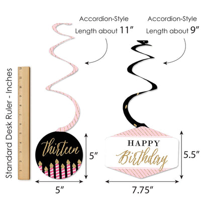 Chic 13th Birthday - Pink, Black and Gold - Birthday Party Hanging Decor - Party Decoration Swirls - Set of 40