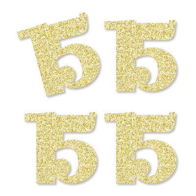 Gold Glitter 15 - No-Mess Real Gold Glitter Cut-Out Numbers - 15th Birthday Party Confetti - Set of 24