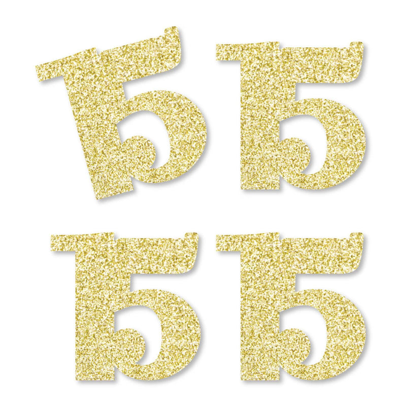 Gold Glitter 15 - No-Mess Real Gold Glitter Cut-Out Numbers - 15th Birthday Party Confetti - Set of 24