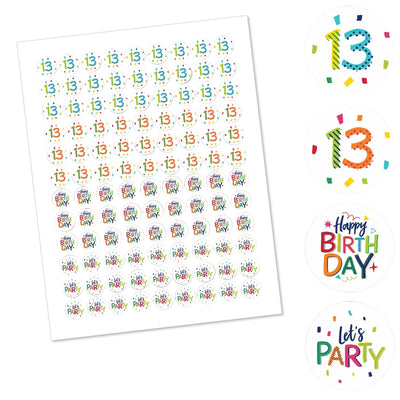 13th Birthday - Cheerful Happy Birthday - Round Candy Labels Colorful Thirteenth Birthday Party Favors - Fits Hershey's Kisses - 108 ct