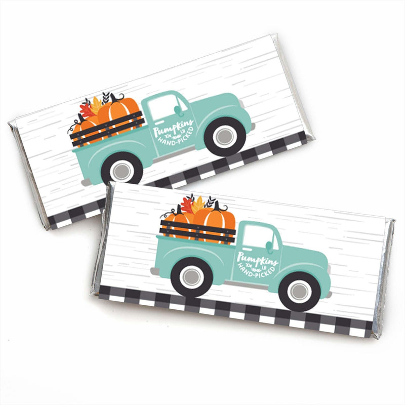 Happy Fall Truck - Candy Bar Wrapper Harvest Pumpkin Party Favors - Set of 24