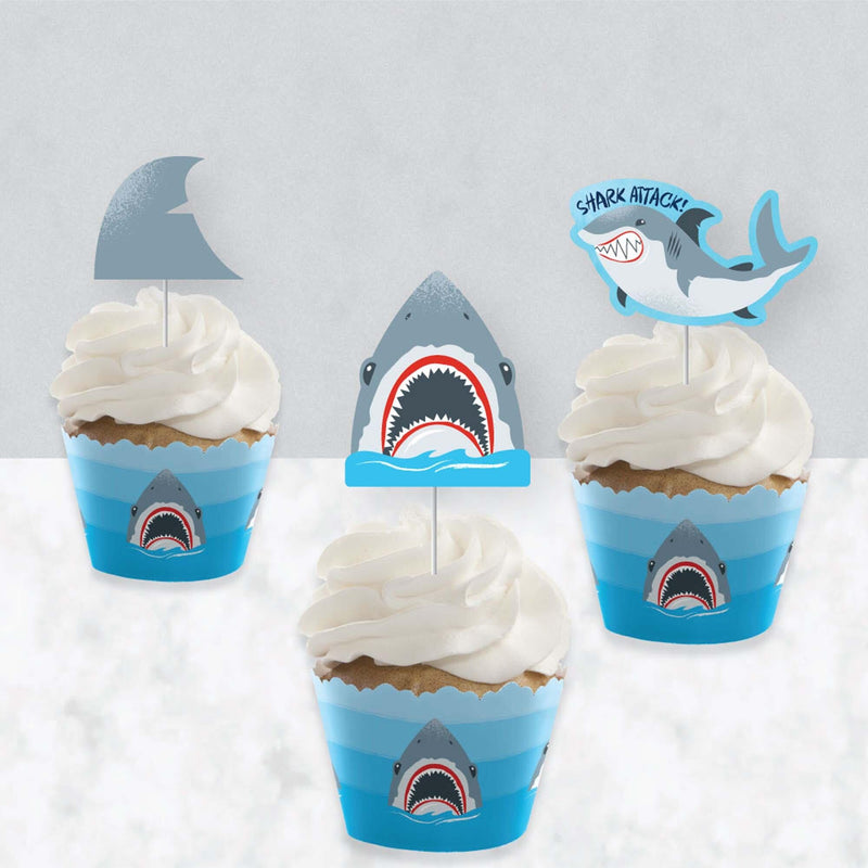 Shark Zone - Cupcake Decorations - Jawsome Shark Party or Birthday Party Cupcake Wrappers and Treat Picks Kit - Set of 24