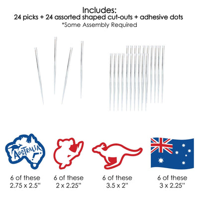 Australia Day - Dessert Cupcake Toppers - G'Day Mate Aussie Party Clear Treat Picks - Set of 24