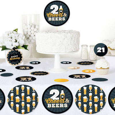 Cheers and Beers to 21 Years - 21st Birthday Party Giant Circle Confetti - Party Decorations - Large Confetti 27 Count