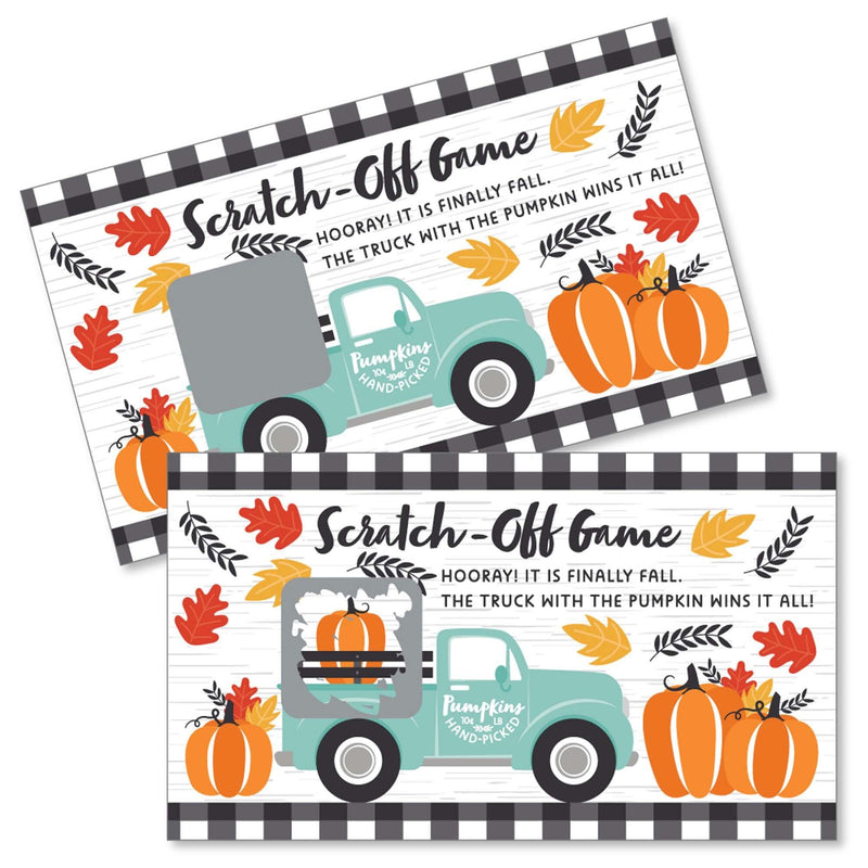 Happy Fall Truck - Harvest Pumpkin Party Game Scratch Off Cards - 22 Count