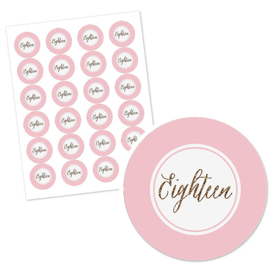 Chic 18th Birthday - Pink, Black and Gold - Personalized Birthday Party Circle Sticker Labels - 24 ct