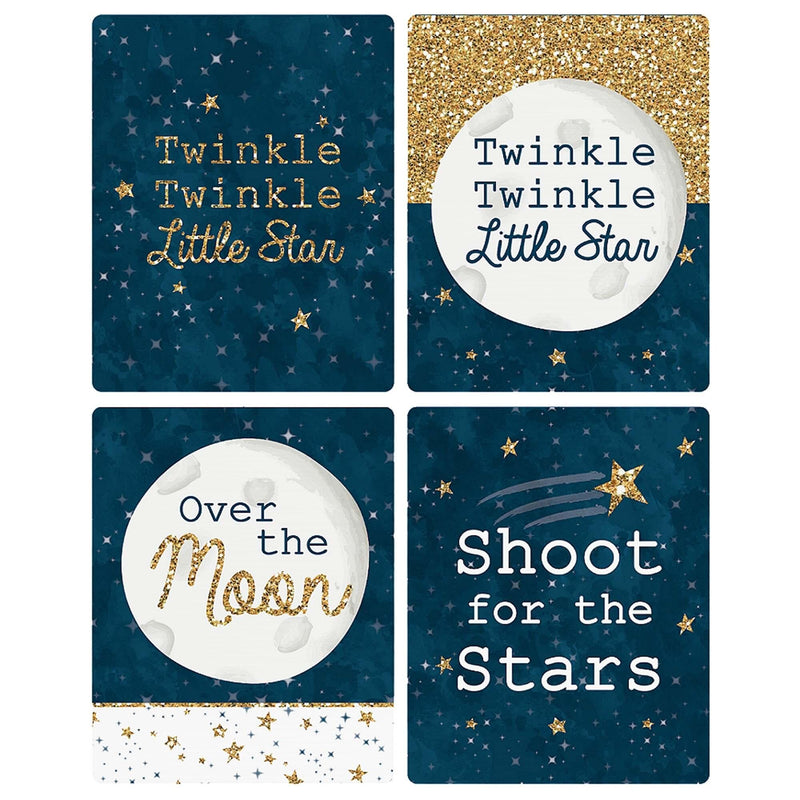 Twinkle Twinkle Little Star - Baby Shower or Birthday Party Decorations for Women and Men - Wine Bottle Label Stickers - Set of 4