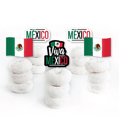 Viva Mexico - Dessert Cupcake Toppers - Mexican Independence Day Party Clear Treat Picks - Set of 24