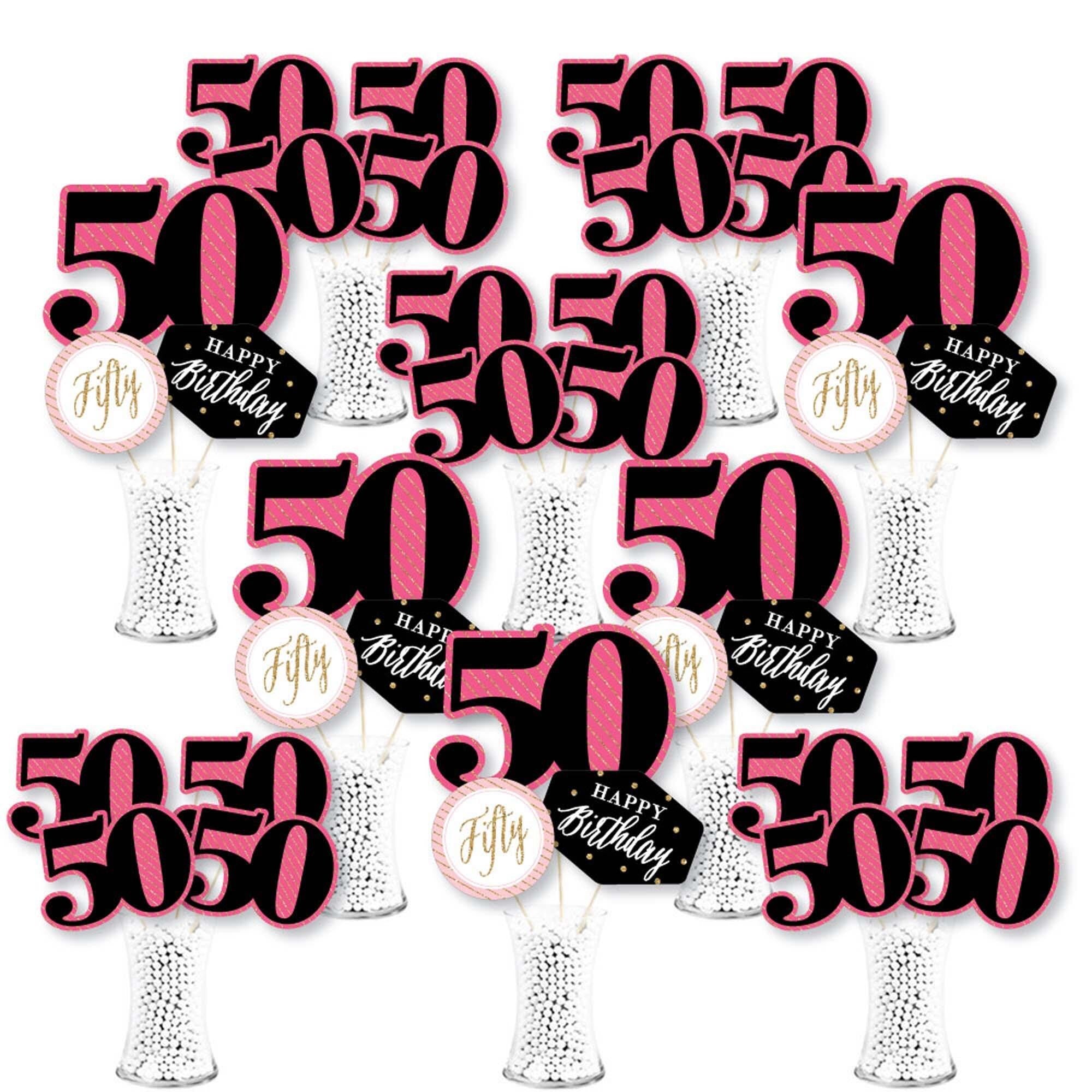 Chic 50th Birthday - Pink, Black and Gold - Birthday Party Centerpiece ...