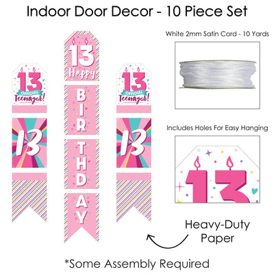 Girl 13th Birthday - Hanging Vertical Paper Door Banners - Official Teenager Birthday Party Wall Decoration Kit - Indoor Door Decor