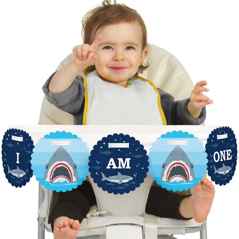 Shark Zone 1st Birthday - I am One - Jawsome Shark First Birthday High Chair Birthday Banner