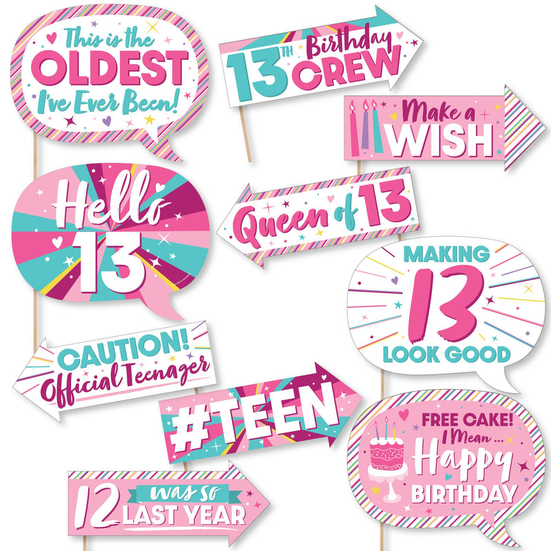 Funny Girl 13th Birthday - Official Teenager Birthday Party Photo Booth Props Kit - 10 Piece