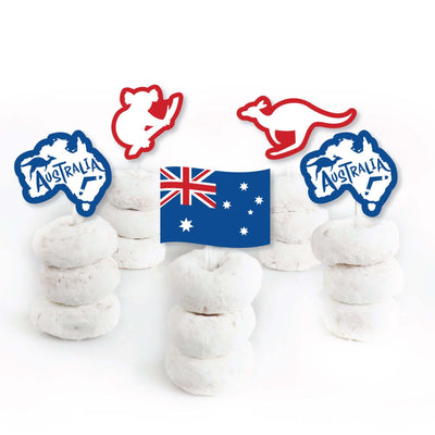 Australia Day - Dessert Cupcake Toppers - G'Day Mate Aussie Party Clear Treat Picks - Set of 24