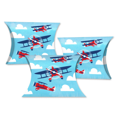 Taking Flight - Airplane - Favor Gift Boxes - Vintage Plane Baby Shower or Birthday Party Petite Pillow Boxes - Set of 20