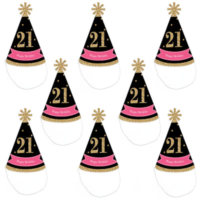 Finally 21 Girl - 21st Birthday - Cone Happy Birthday Party Hats for Adults - Set of 8 (Standard Size)