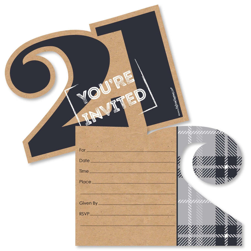 Finally 21 - Shaped Fill-In Invitations - 21st Birthday Party Invitation Cards with Envelopes - Set of 12