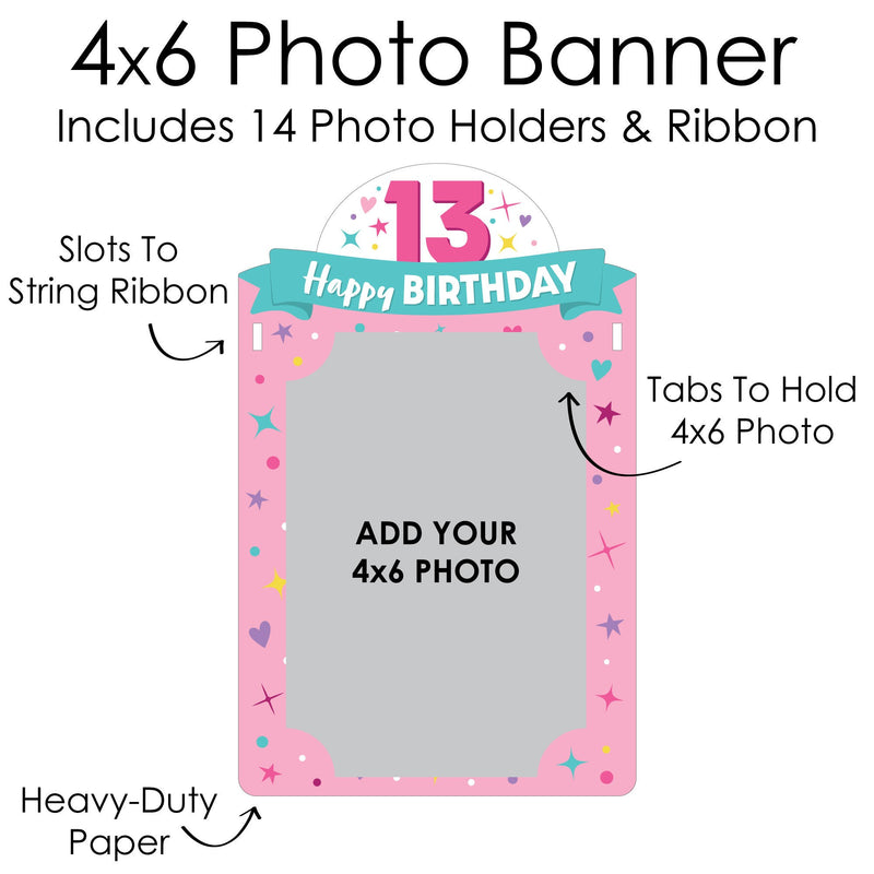 Girl 13th Birthday - DIY Official Teenager Birthday Party Decor - Picture Display - Photo Banner