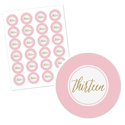 Chic 13th Birthday - Pink, Black and Gold - Personalized Birthday Party Circle Sticker Labels - 24 ct