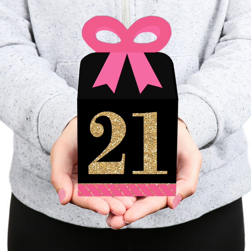 Finally 21 Girl - Square Favor Gift Boxes - 21st Birthday Party Bow Boxes - Set of 12