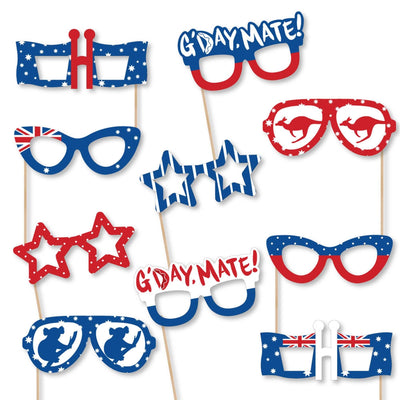 Australia Day - Glasses - Paper Card Stock G'Day Mate Aussie Party Photo Booth Props Kit - 10 Count