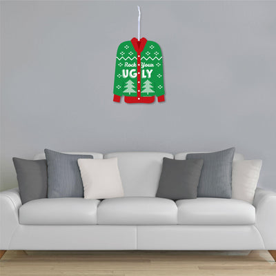 Ugly Sweater - Hanging Porch Holiday and Christmas Party Outdoor Decorations - Front Door Decor - 1 Piece Sign