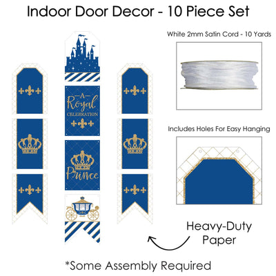 Royal Prince Charming - Hanging Vertical Paper Door Banners - Baby Shower or Birthday Party Wall Decoration Kit - Indoor Door Decor