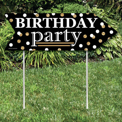 Adult Happy Birthday - Gold - Birthday Party Sign Arrow - Double Sided Directional Yard Signs - Set of 2