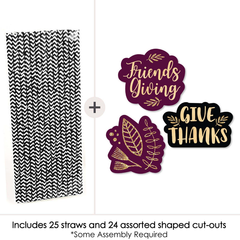 Elegant Thankful for Friends - Friendsgiving Paper Straw Decor - Party Striped Decorative Straws - Set of 24