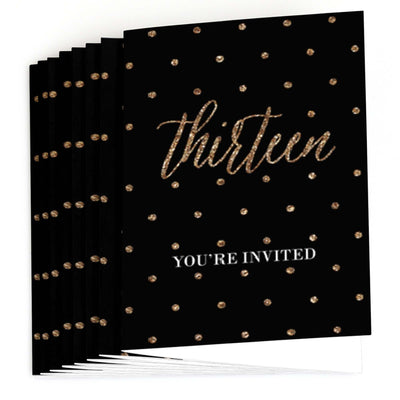 Chic 13th Birthday - Black and Gold - Birthday Party Fill In Invitations - 8 ct