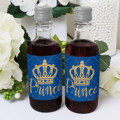 Royal Prince Charming - Mini Wine and Champagne Bottle Label Stickers - Baby Shower or Birthday Party Favor Gift for Women and Men - Set of 16