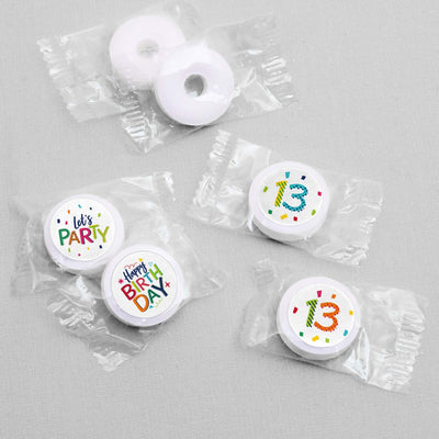 13th Birthday - Cheerful Happy Birthday - Round Candy Labels Colorful Thirteenth Birthday Party Favors - Fits Hershey's Kisses - 108 ct