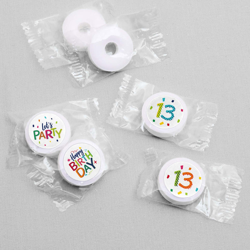 13th Birthday - Cheerful Happy Birthday - Round Candy Labels Colorful Thirteenth Birthday Party Favors - Fits Hershey&