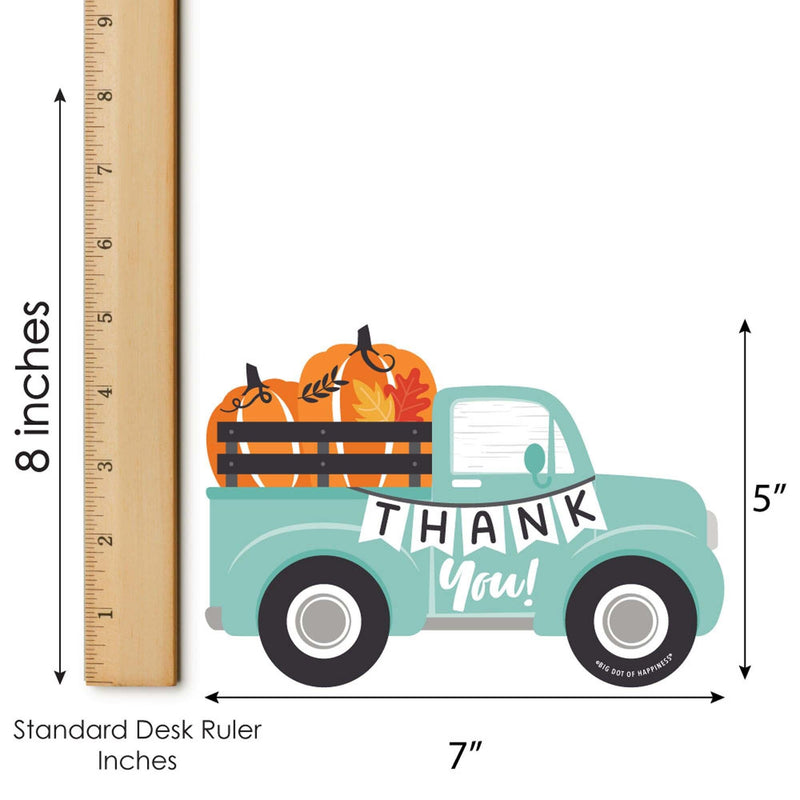 Happy Fall Truck - Shaped Thank You Cards - Harvest Pumpkin Party Thank You Note Cards with Envelopes - Set of 12