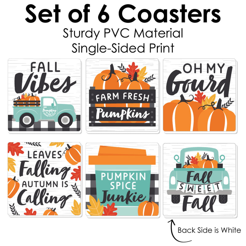 Happy Fall Truck - Funny Harvest Pumpkin Party Decorations - Drink Coasters - Set of 6