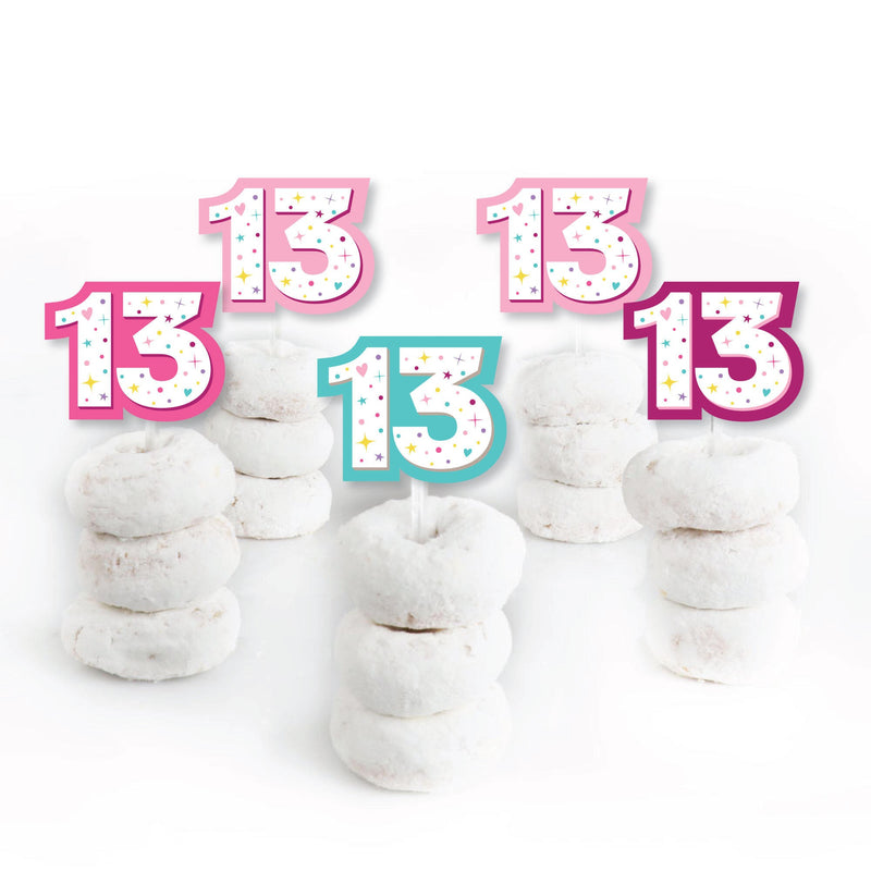 Girl 13th Birthday - Dessert Cupcake Toppers - Official Teenager Birthday Party Clear Treat Picks - Set of 24