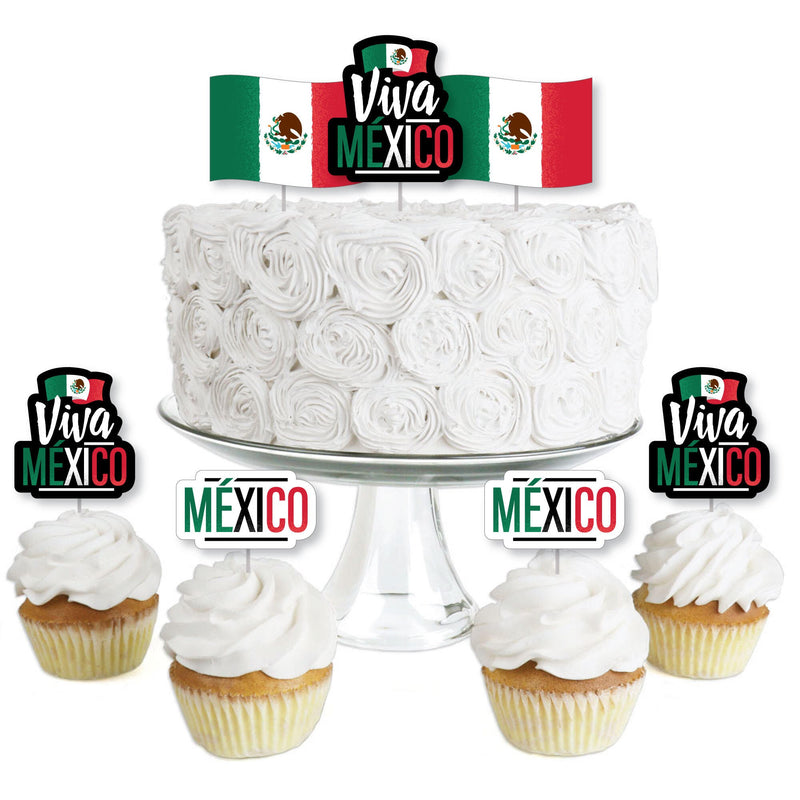 Viva Mexico - Dessert Cupcake Toppers - Mexican Independence Day Party Clear Treat Picks - Set of 24