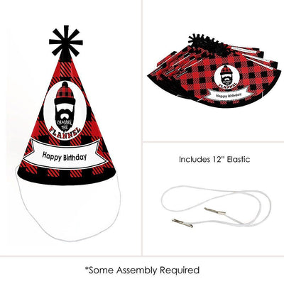 Lumberjack - Channel the Flannel - Cone Buffalo Plaid Birthday Party Hats for Kids and Adults - Set of 8 (Standard Size)