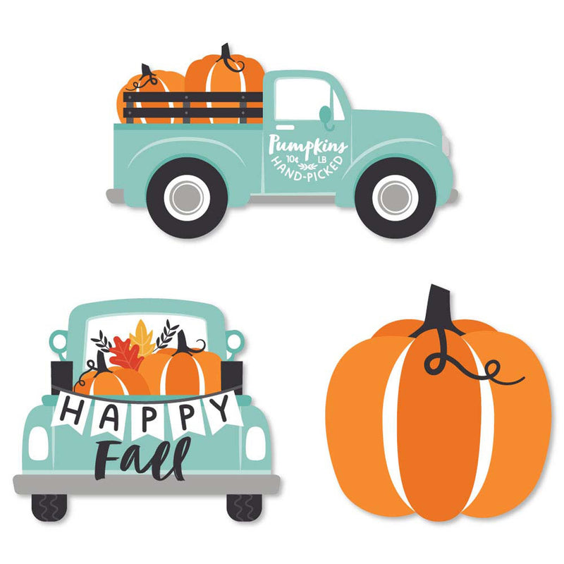 Happy Fall Truck - DIY Shaped Harvest Pumpkin Party Paper Cut-Outs - 24 ct