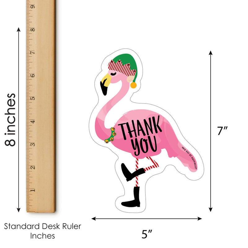 Flamingle Bells - Shaped Thank You Cards - Tropical Christmas Party Thank You Note Cards with Envelopes - Set of 12