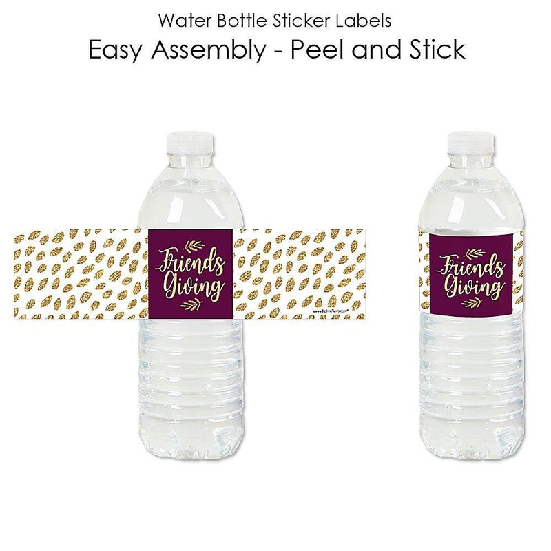 Elegant Thankful for Friends - Friendsgiving Thanksgiving Party Water Bottle Sticker Labels - Set of 20