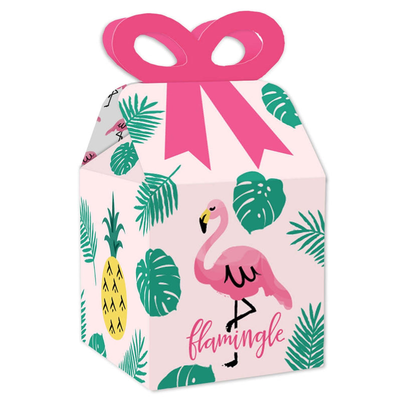 Pink Flamingo - Party Like a Pineapple - Square Favor Gift Boxes - Tropical Summer Party Bow Boxes - Set of 12