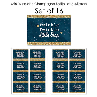 Twinkle Twinkle Little Star - Mini Wine and Champagne Bottle Label Stickers - Baby Shower or Birthday Party Favor Gift for Women and Men - Set of 16