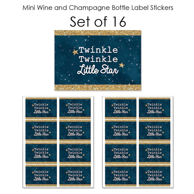 Twinkle Twinkle Little Star - Mini Wine and Champagne Bottle Label Stickers - Baby Shower or Birthday Party Favor Gift for Women and Men - Set of 16