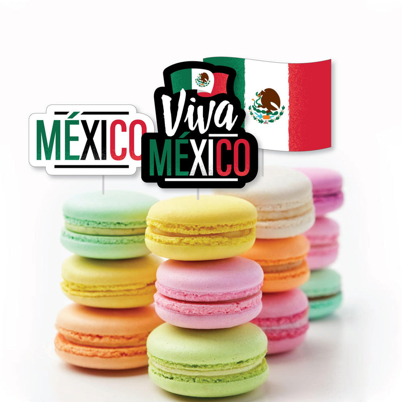 Viva Mexico - Dessert Cupcake Toppers - Mexican Independence Day Party Clear Treat Picks - Set of 24